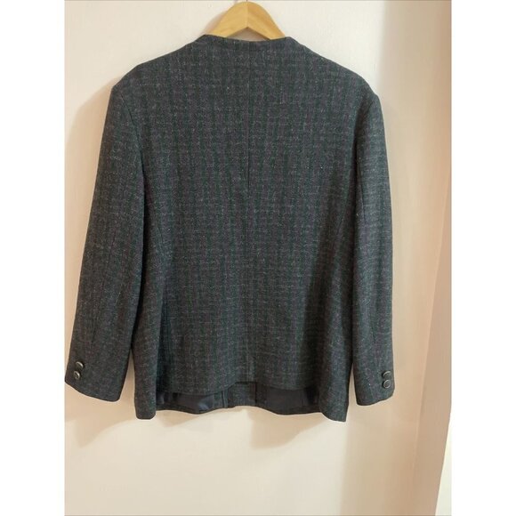 VTG CORE PLAY Women's Wool Double Breasted Gray Checked Jacket Military SZ 12 - Picture 6 of 12